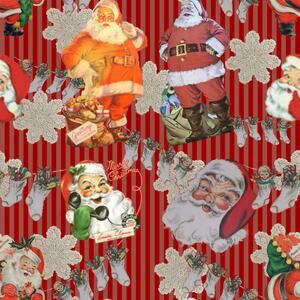 Seamless Retro Santa Pattern – Vintage Christmas Design with Red Striped Texture